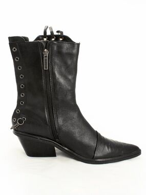 Vintage 00s 2000s Harley Davidson Leather Black Chain Pointed Toe Moto Boots